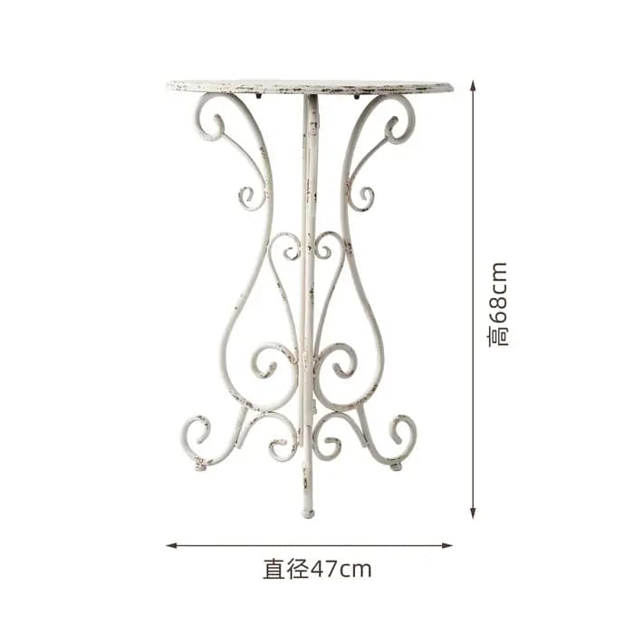 Table d'appoint ronde d'extérieur en métal et fer, finition blanche Vintage, Table de jardin rustiqu