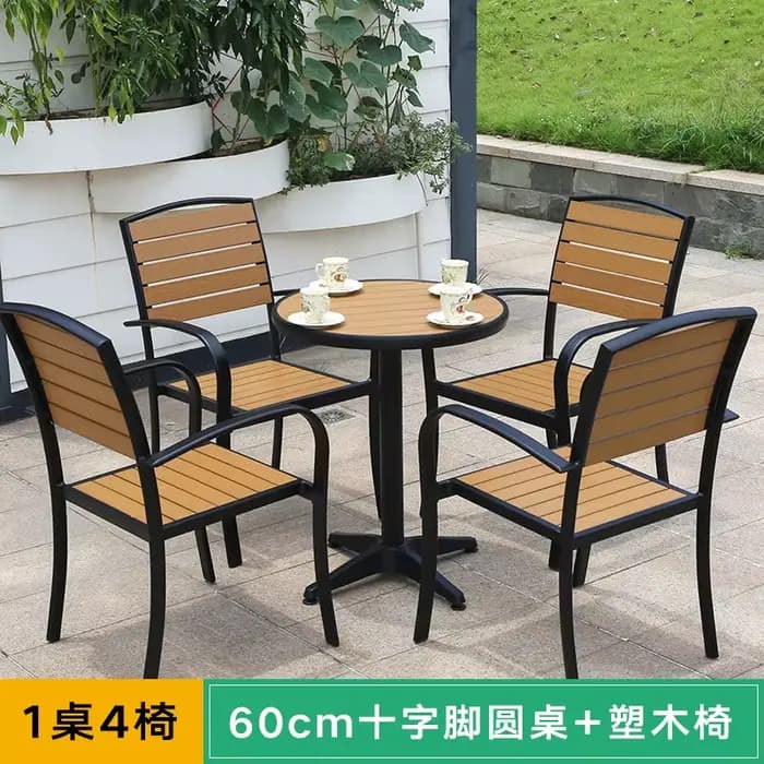 Table et chaises d'extérieur en bois et plastique, table et chaises de jardin de cour, table et chai