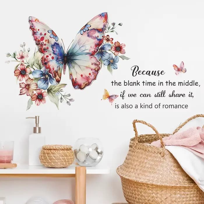 Autocollant mural anglais motif fleur et papillon, décoration murale pour salon, embellissement de f