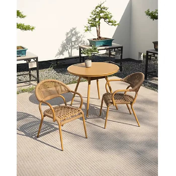 Ensemble Table à manger et chaises d'extérieur pour café, ensemble de Table à manger en bois et plas