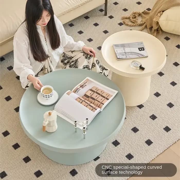 MOMO-Table Basse Ronde Style Martini Crème, Petite Maison Scandinave, Moderne, Simple, Salon, Ménage