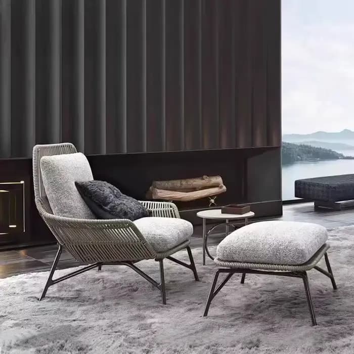 Ensemble de chaises de jardin nordiques imperméables en corde tressée à la main pour patio extérieur