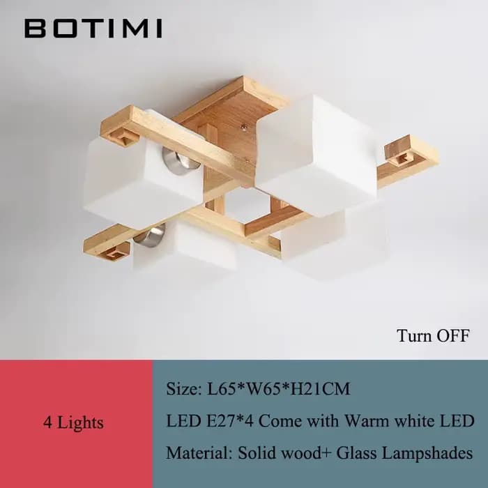 Plafonniers en bois massif avec abat-jour en verre pour salon lampe de chambre en bois moderne lampe
