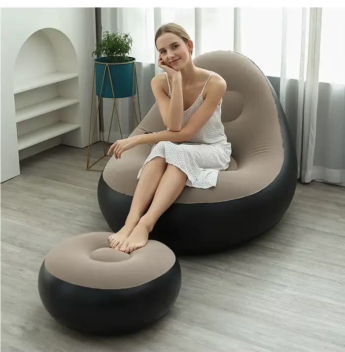 Chaise longue gonflable pour adultes, canapé paresseux Portable pliable avec tabouret, canapé d'air 