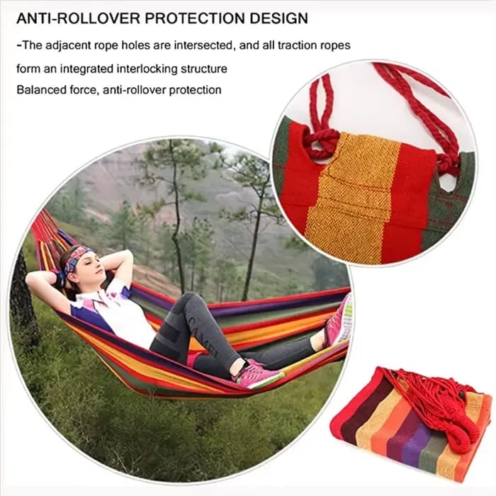 Lit suspendu arc-en-ciel en coton pour 1 à 2 personnes, hamac à rayures, balançoire Portable 260x80c
