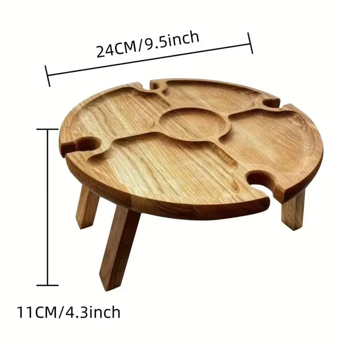 Table pliante en bois pour jardin, table ronde pliable pour pique-nique avec porte-verres à vin 2 en