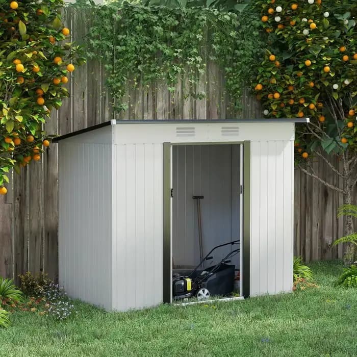 Abri de jardin en métal 8' x 4', hangar de rangement extérieur, maison à outils de jardin avec doubl