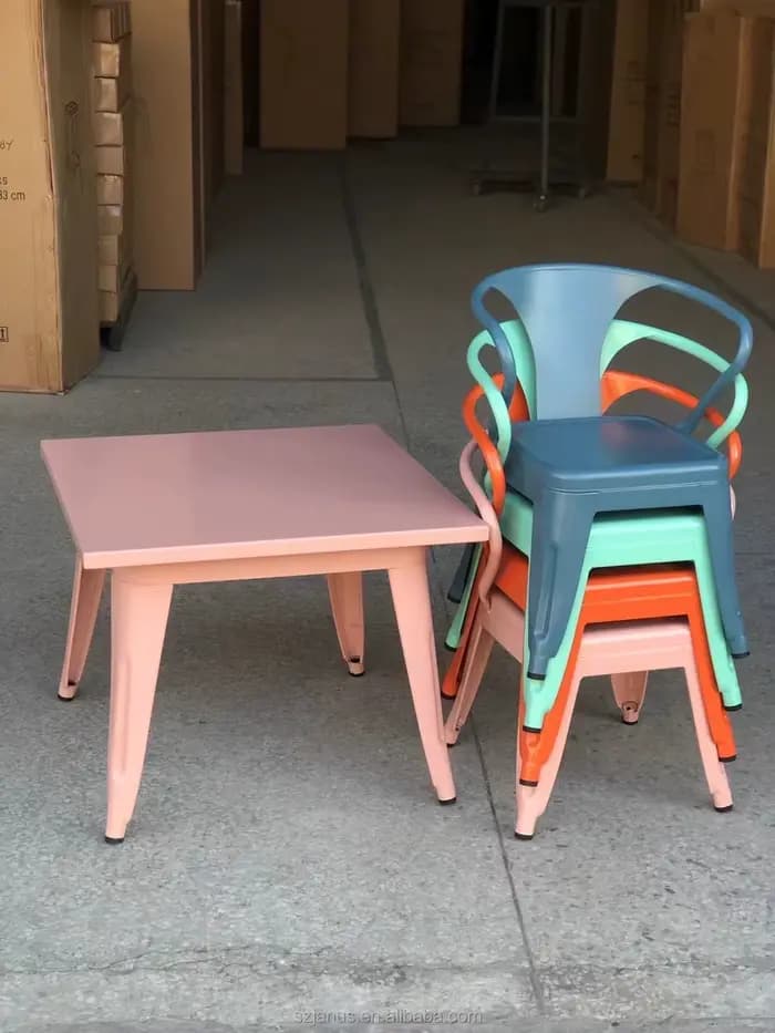 Petite Table et chaise modernes en métal pour enfants, prix bon marché, pour événements en plein air