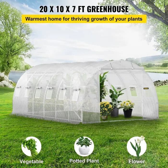 SucceBuy 20x10x7/15x7x7 pieds tunnel de marche serre plante maison chaude avec cerceaux en acier gal
