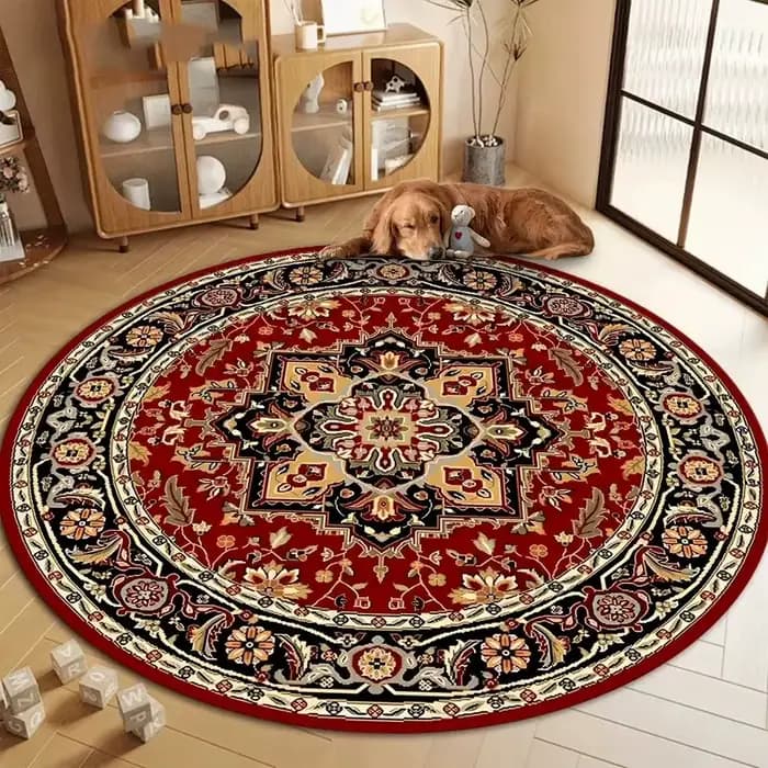 Tapis rond de style vintage avec tapis floral traditionnel, antidérapant, lavable en machine, pour s