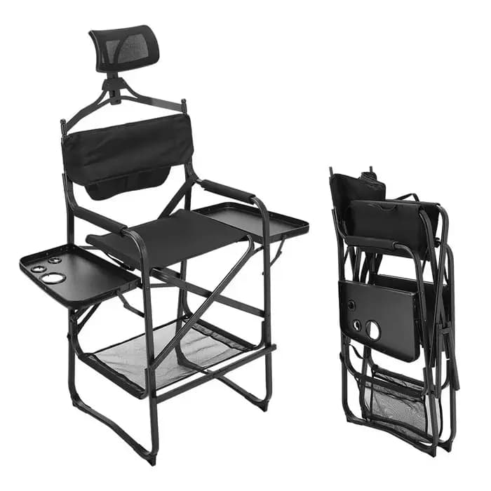 Chaise de directeur haute robuste, pliable, hauteur bar, avec siège rembourré, table latérale et rep