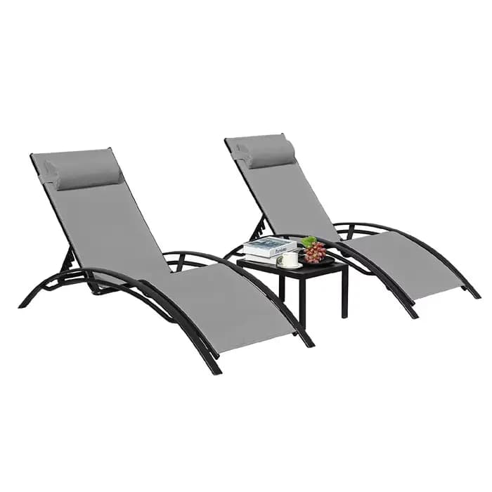 Chaise longue en aluminium pour l'extérieur, 5 positions réglables, table, piscine, jardin, plage, c