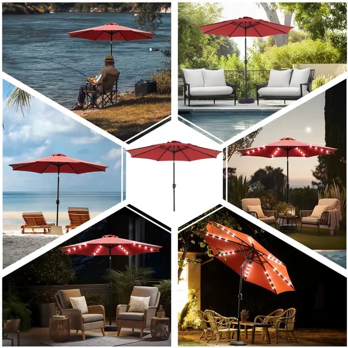 JHK Parasol de patio solaire de 10 pieds avec 32 lumières LED Parasol de table extérieur résistant a