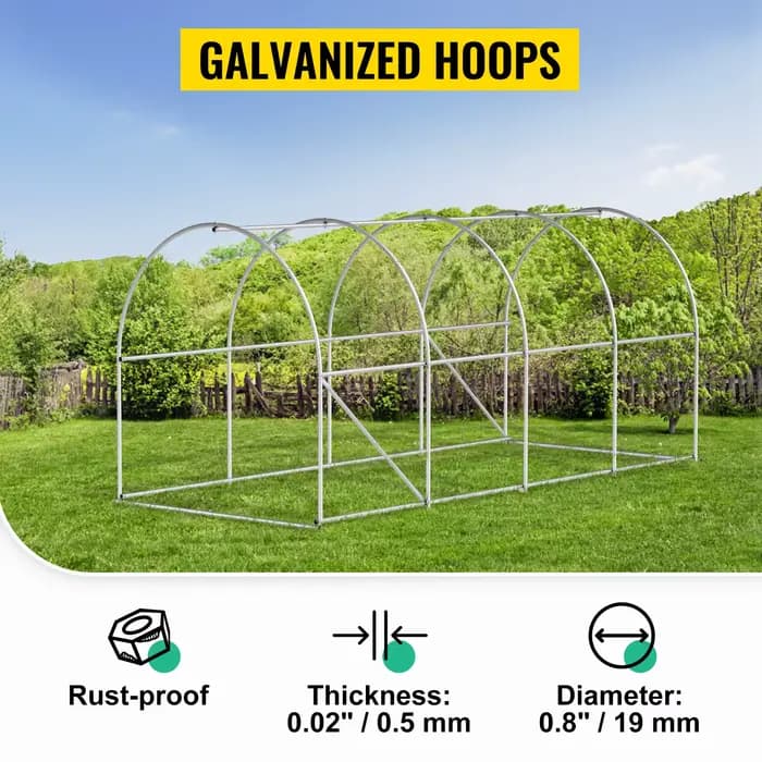 SucceBuy Cadre galvanisé pour serre tunnel de marche et couverture étanche 15x7x7/10x7x7/20x10x7/12x