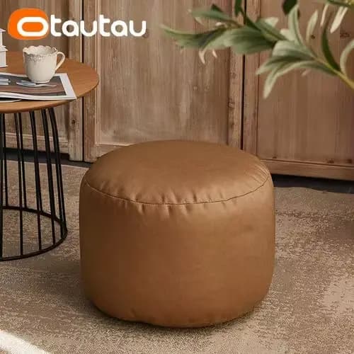 OTAUTAU grand tabouret Pouf Ottoman en Faux cuir avec remplissage pouf repose-pieds repose-pieds por