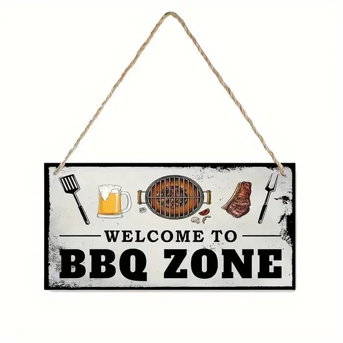 Le point fort du jardin, une enseigne de barbecue rustique en bois - parfaitement adaptée à la zone 