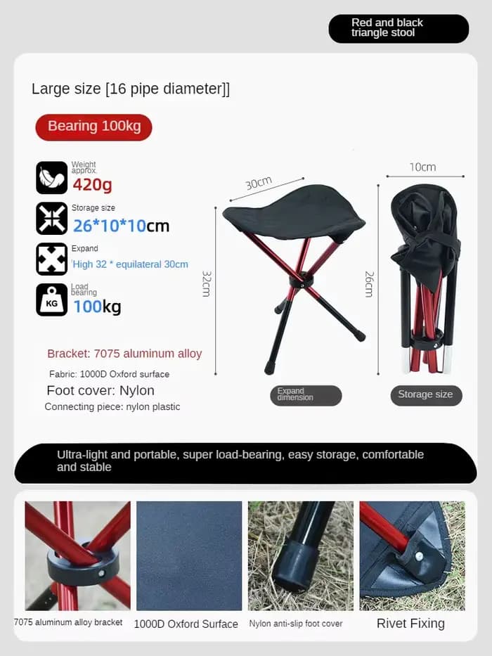 Tabouret pliant triangulaire portatif extérieur d'alliage d'aluminium épais, tabouret de Camping à j