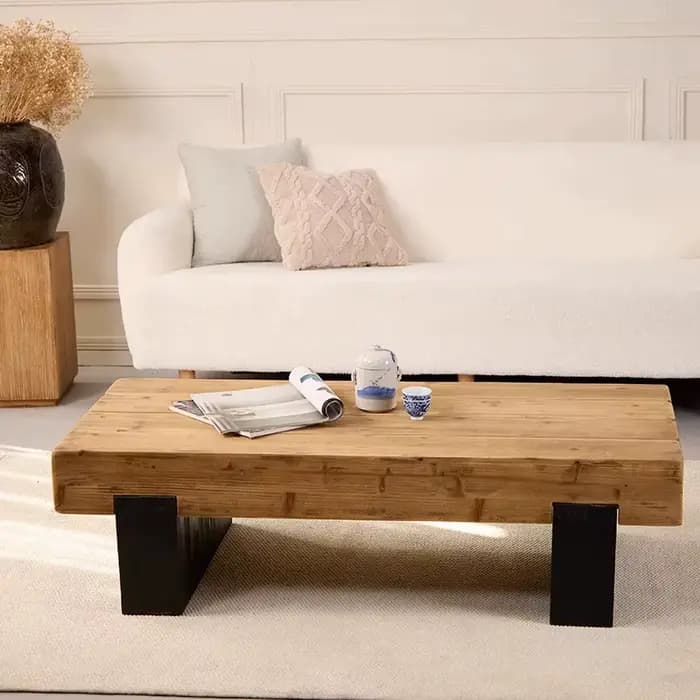 Table d'appoint rectangulaire basse en bois, design minimaliste, de luxe, style Mid-Century Modern, 