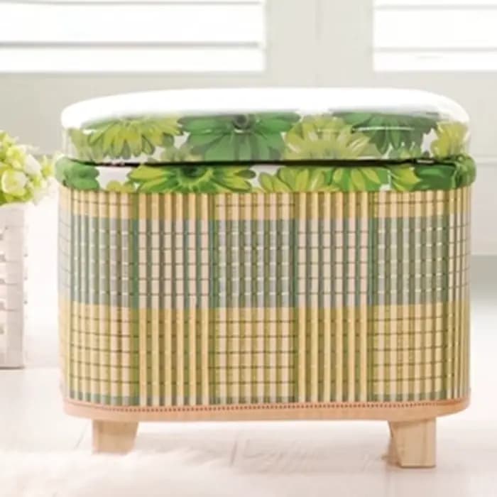 Tabouret de rangement tissé en bambou écologique, boîte de rangement multifonctionnelle en bois, ban