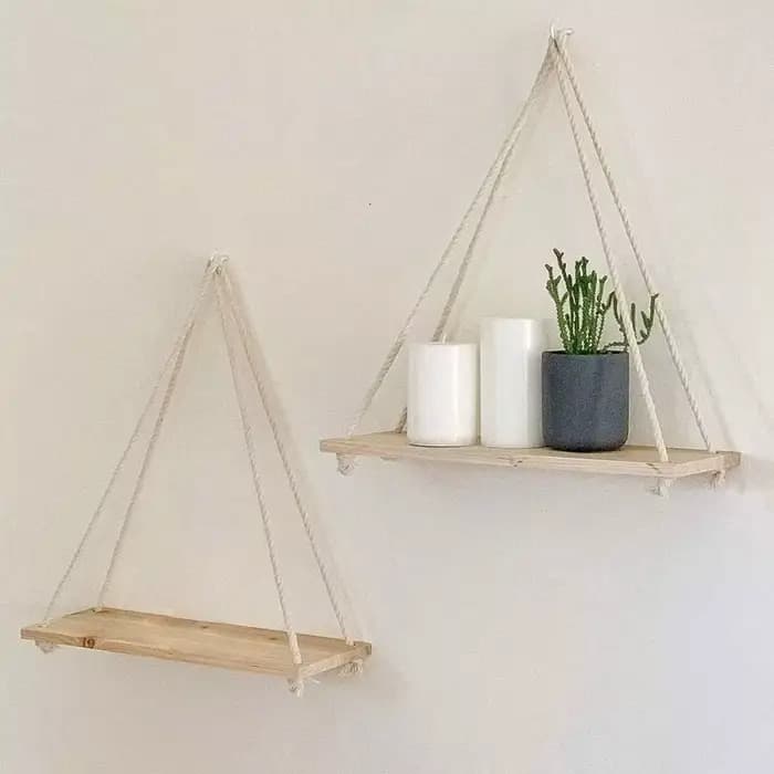 Balançoire en bois suspendue en corde de chanvre, étagère murale flottante montée pour la maison, sa