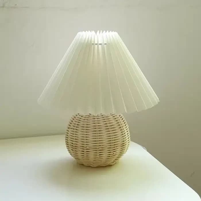 Lampe de table en rotin vintage, lampes de table coréennes pour chambre à coucher, lumière de salon,