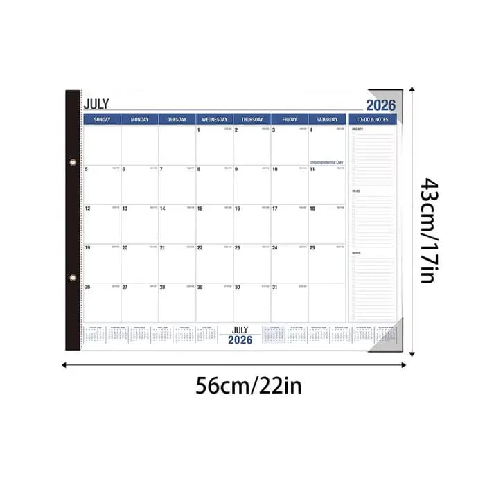 Grand calendrier 2026-2027, agenda quotidien, hebdomadaire, mensuel, planificateur, calendrier de bu