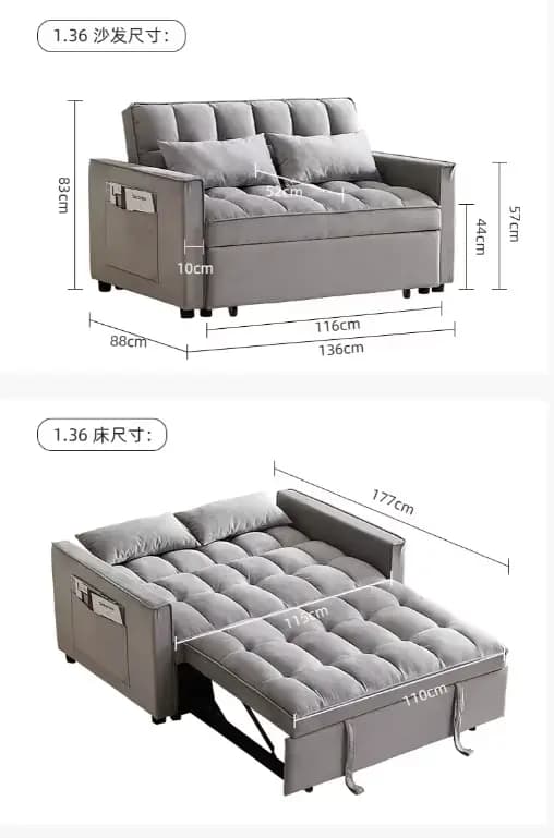 Canapé-lit convertible pliable, canapé-lit queen size, tissu chenille moderne, 360 °   Table d'appoi