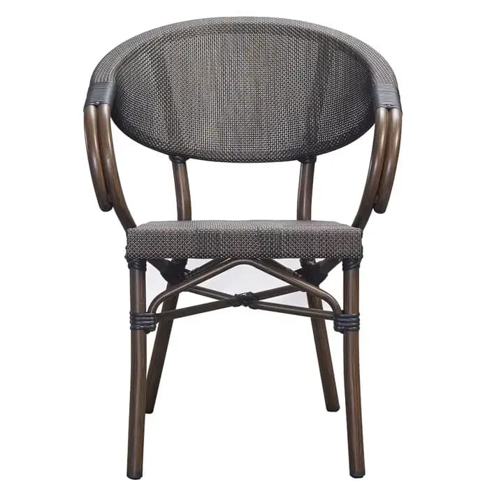 Chaises de café de bistro français en maille d'aluminium moderne, meubles de jardin empilables en ro