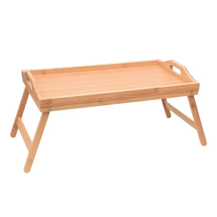 Plateau de lit en bambou avec poignée de pieds pliants, plateau de service pliable pour ordinateur p