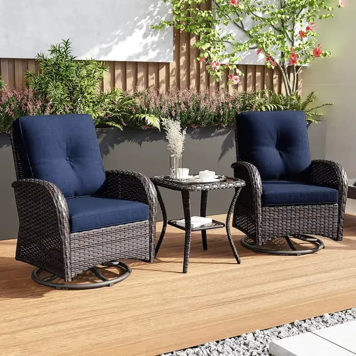 Fauteuils pivotants à bascule en osier pour patio - Ensemble de 2 fauteuils à bascule pivotants d'ex