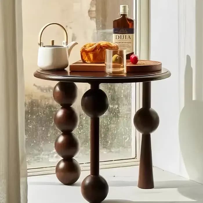 Table basse de luxe en noyer français, Table d'appoint ronde de rangement Vintage, Table de chevet d