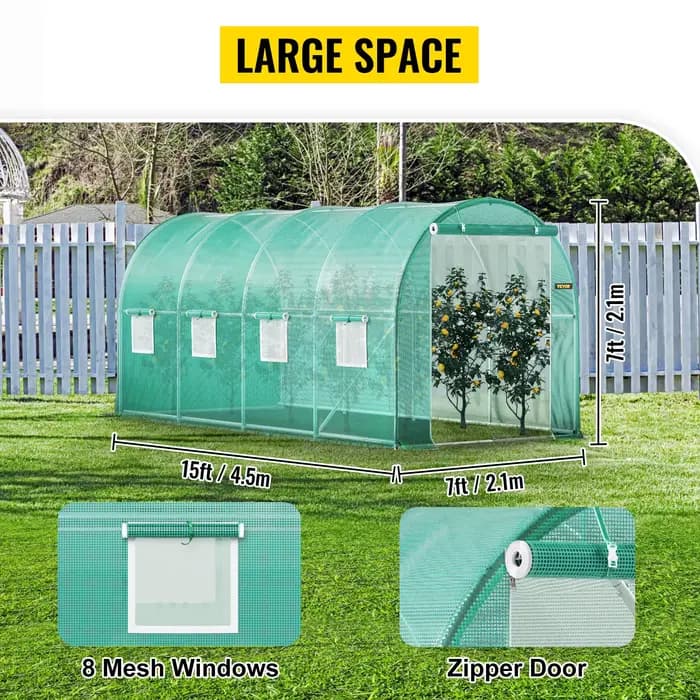 SucceBuy Cadre galvanisé pour serre tunnel de marche et couverture étanche 15x7x7/10x7x7/20x10x7/12x