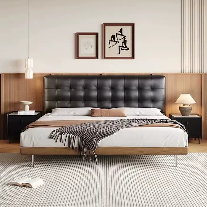 Meubles de chambre à coucher en bois de luxe modernes du milieu du siècle, lits souples et rembourré