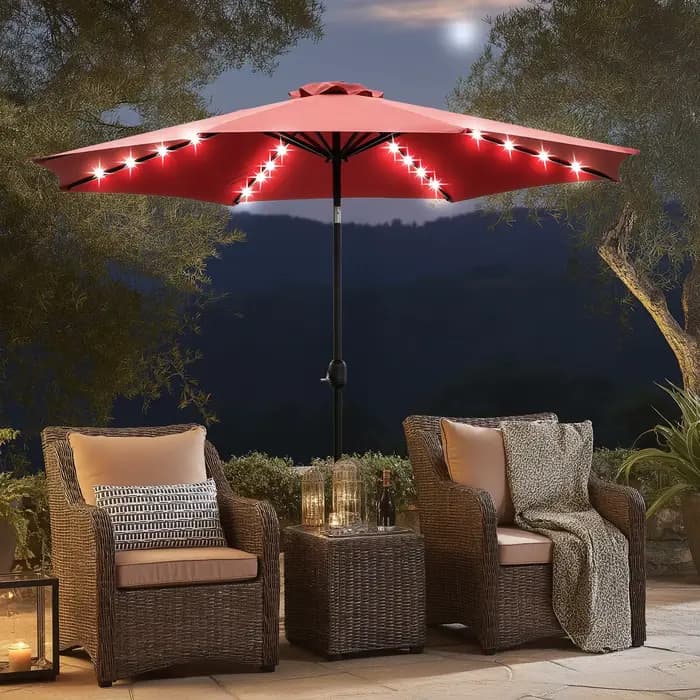 JHK Parasol de patio solaire de 10 pieds avec 32 lumières LED Parasol de table extérieur résistant a