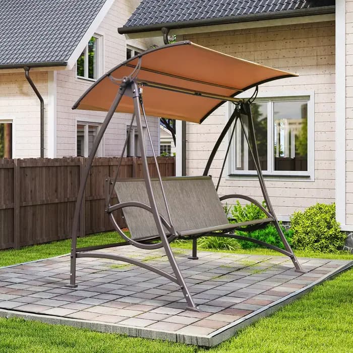 Chaise pivotante de loisirs en plein air à 3 places, avec hamac à bascule, auvent, gazebo et Pergola