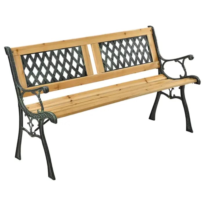 Banc extérieur moderne en fer et bois massif, Design traditionnel pour salle à manger, cour, jardin,