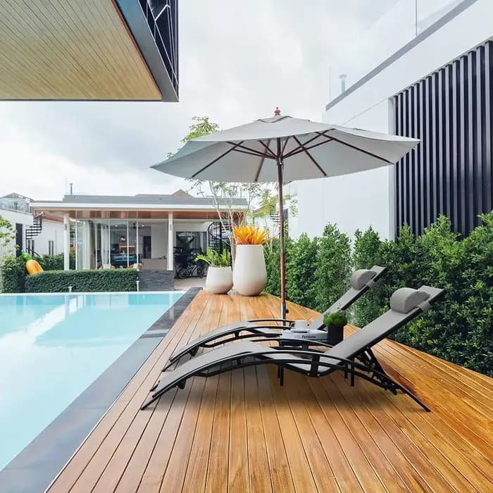 Chaise longue en aluminium pour l'extérieur, 5 positions réglables, table, piscine, jardin, plage, c