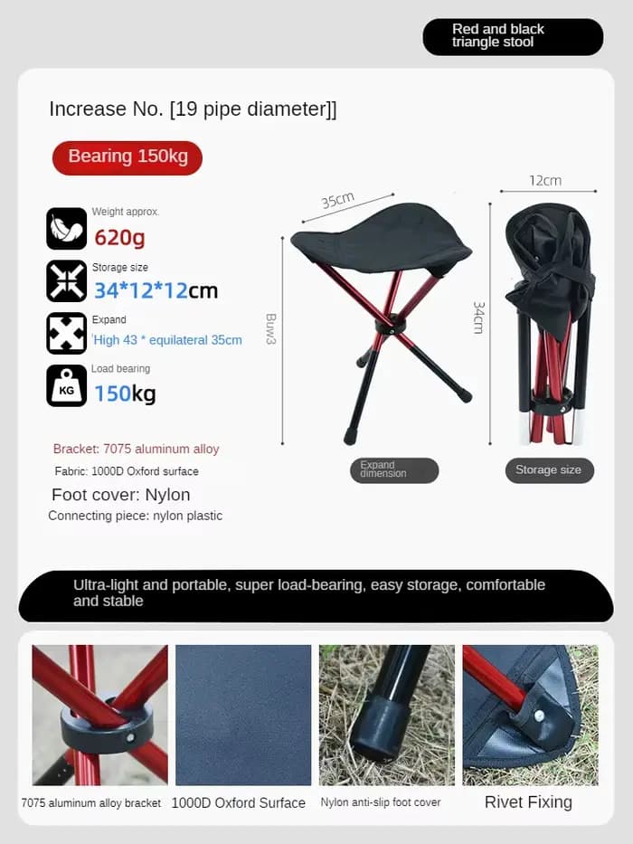 Tabouret pliant triangulaire portatif extérieur d'alliage d'aluminium épais, tabouret de Camping à j
