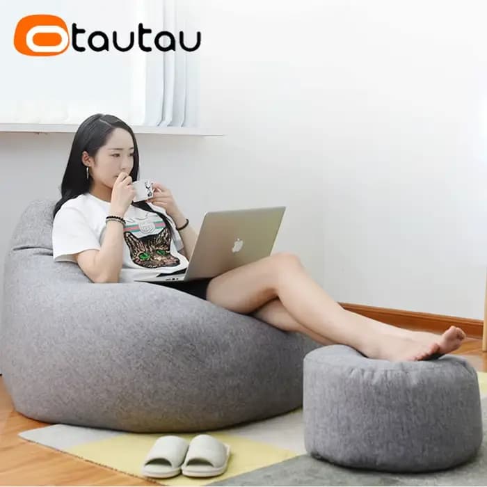 OTAUTAU tabouret rond D30cm * H20cm pouf en lin pouf avec remplissage pouf Pouf repose-pieds Tatami 