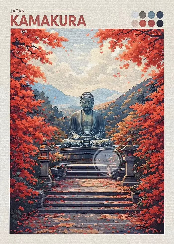 Affiche de paysage urbain japonais, Tokyo Shizuoka, fleurs de cerisier, mont Fuji, automne, portail 
