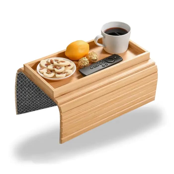 Plateau de bras de canapé en bambou, plateau de repose-bras de canapé pliable au fini en bambou natu