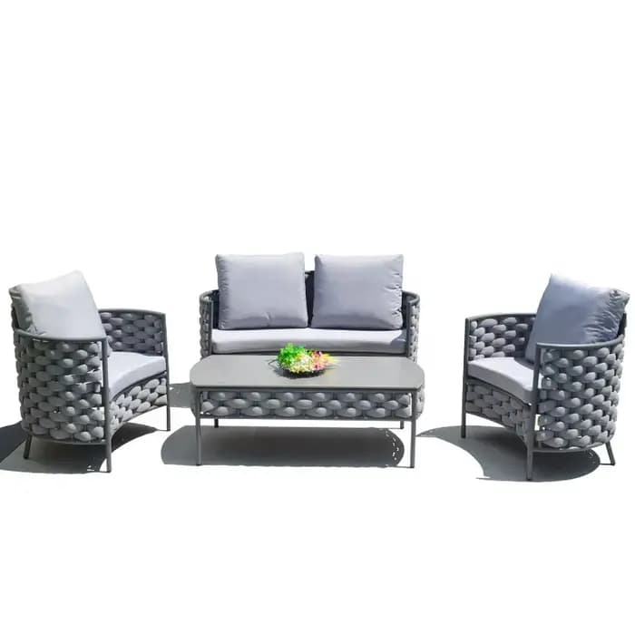 Ensemble de canapé de jardin fait à la main en corde Teslin résistante aux intempéries, mobilier d'e