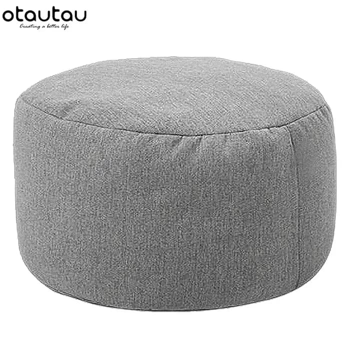 OTAUTAU Chaise de pouf en lin avec remplissage Pouf Ottoman Repose-pieds Tatami Tabouret rond Futon 