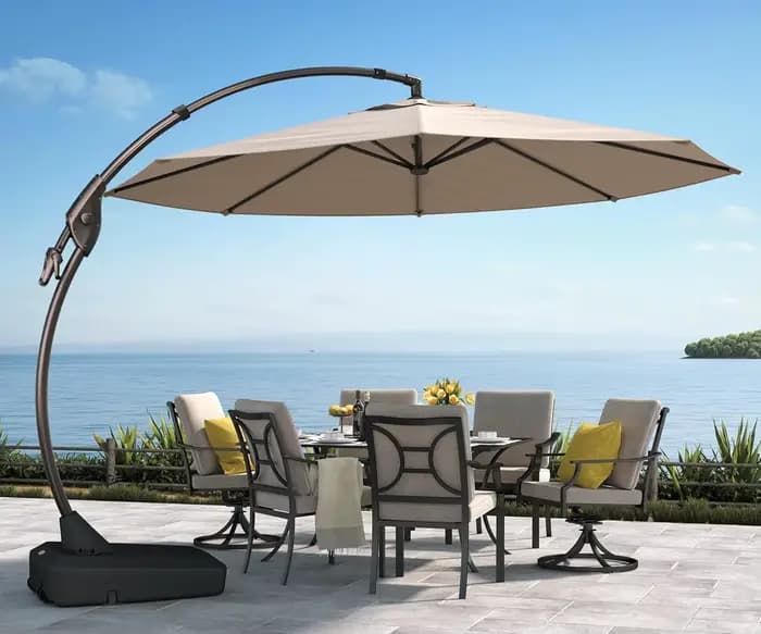 Parasol cantilever de 11 pieds avec base, grand parasol rond en aluminium décalé pour patio, jardin,