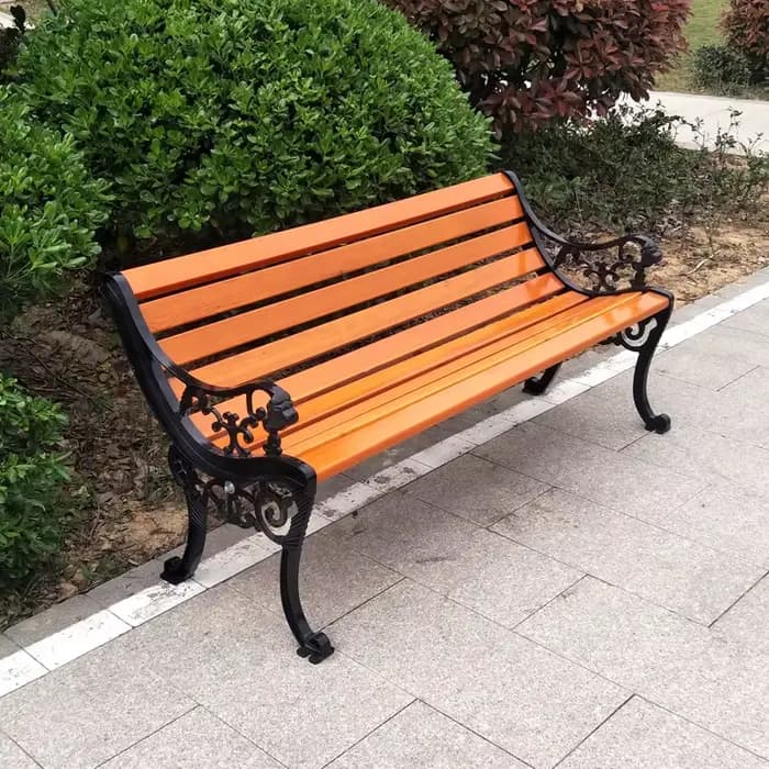 Chaise de parc en fer forgé avec dossier en bois et plastique, banc de loisirs long et carré pour co