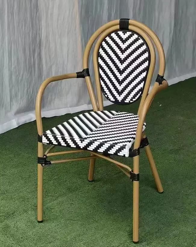 Chaise de jardin en rotin vintage français, cadre en aluminium durable pour l'extérieur, terrasse, j