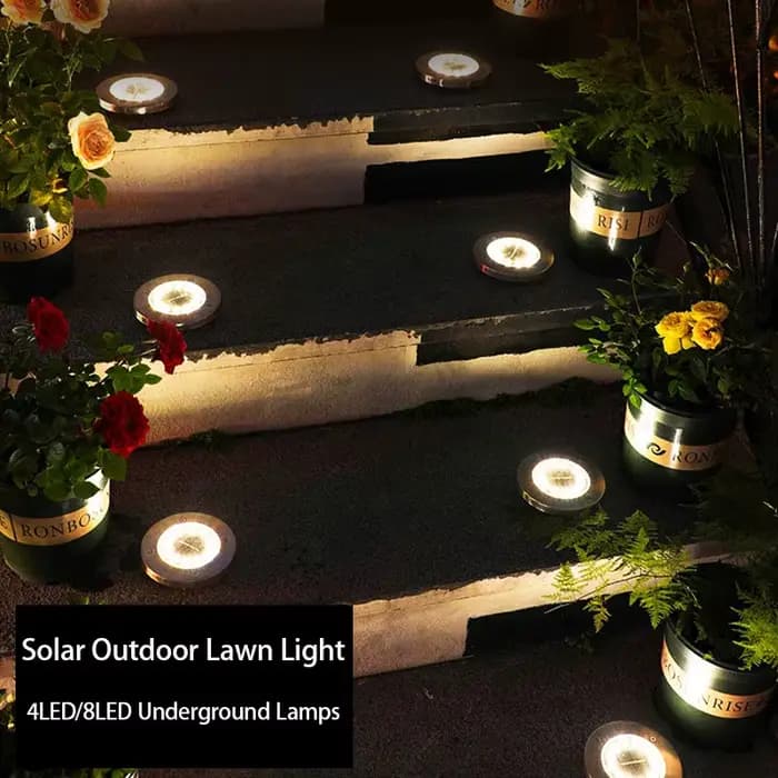 4 pièces lampadaire LED solaire 4LED/8LED lumière extérieure de pelouse lampes souterraines imperméa