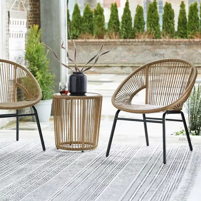 Chaises de jardin, mobilier d'extérieur, chaise de salle à manger en rotin, imperméable, blanc