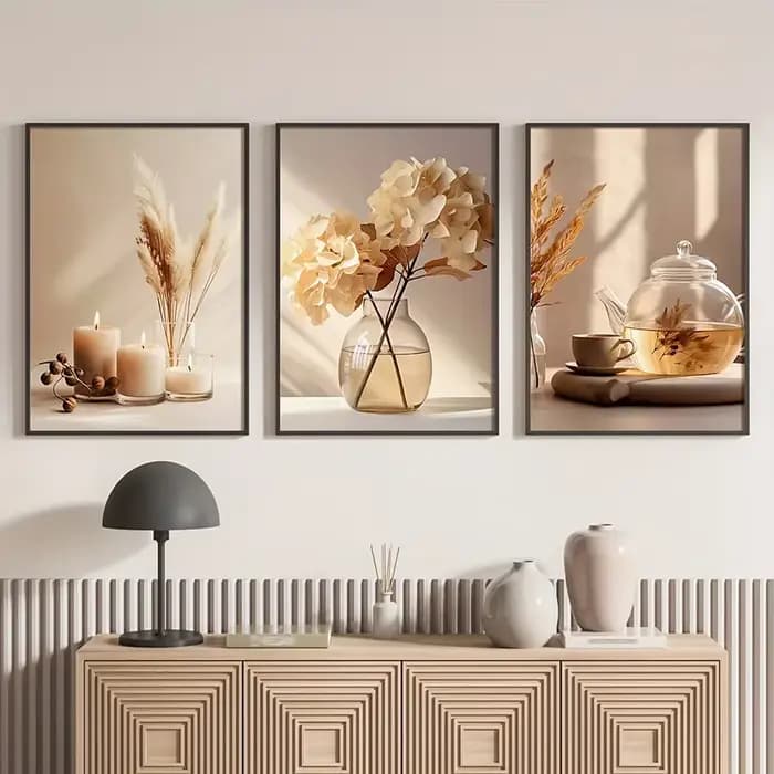 Toile de peinture de fleurs beiges minimalistes, galerie de paysages modernes, affiche florale, salo
