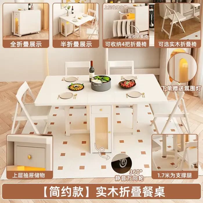 Table à manger pliante blanche, pieds extensibles, Table à manger Portable de jardin, Table d'appoin